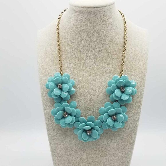 J Crew Turquoise Resin Flower Necklace with Crystal Centers - Picture 9 of 9